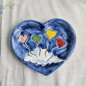 Vintage Italy Heart Balloons Clouds Hand‑Painted Ceramic Wall Art Valentine
